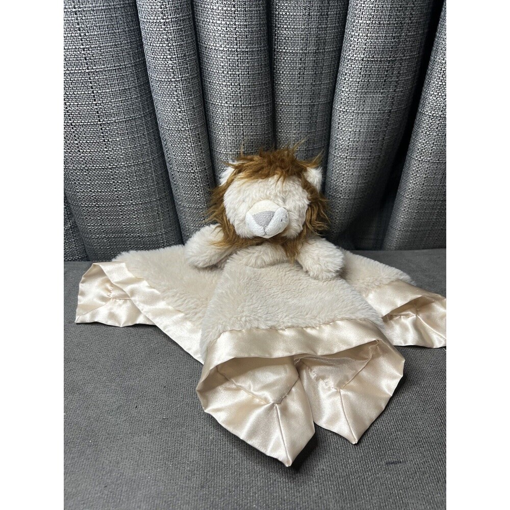 Cloud Island Lovey Security Blanket Lion Head Plush Satin Trim 14 Inch Beige